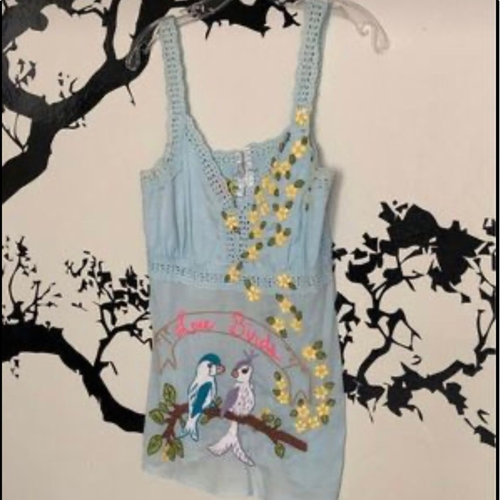 JWLA Johnny Was Pale Blue Cotton Hand-Embroidered Top Small